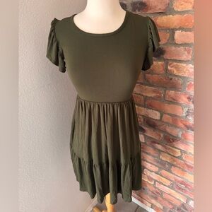 Olive Green Tiered Baby Doll Dress